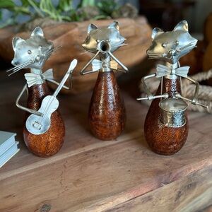 Metal & Wood Cat Musician Trio - Decorative Figurines
